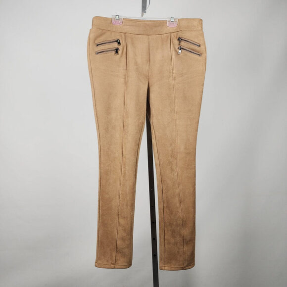 Minkas Brown Faux Suede Pull On Pants Size 2XL - Picture 1 of 8